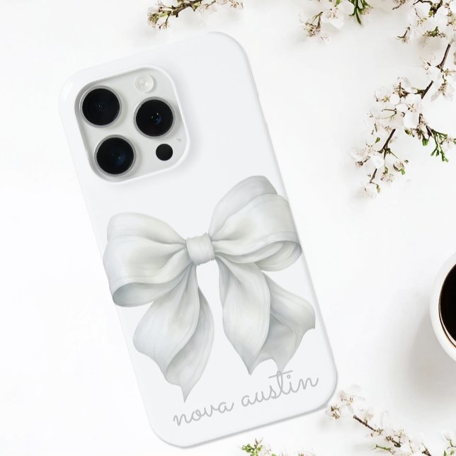 Trendweißer Bow Personalisiert mit Name Monogram Case-Mate iPhone Hülle (Von Creator hochgeladen)