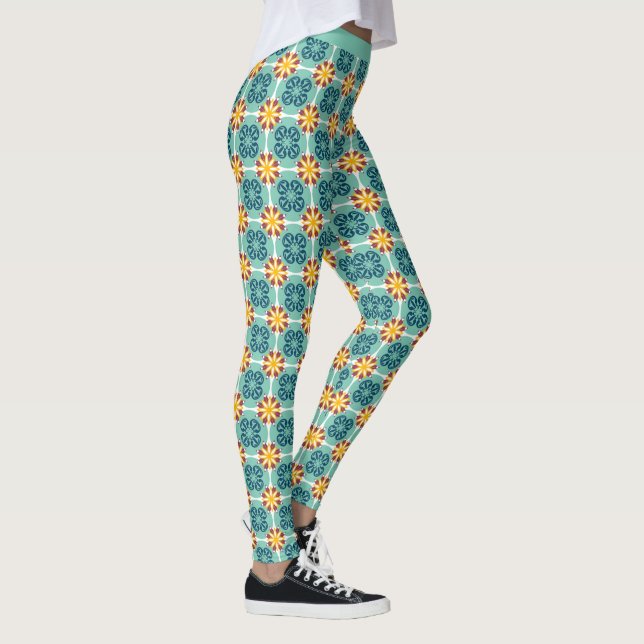 Trendwestern Pattern Blau Gelb Orange Leggings (Rechts)