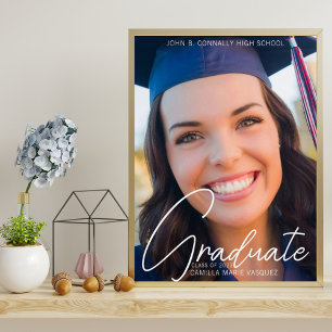 Trendy 2023 Graduation Photo White Script Party Poster