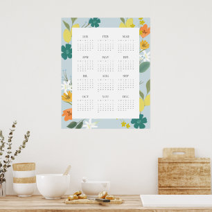 Trendy 2025 Pastel Blue Wildblume Full Calendar Poster