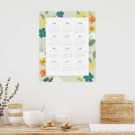 Trendy 2025 Wildblume 12 Monate Kalender Poster