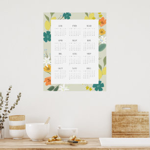 Trendy 2025 Wildblume 12 Monate Kalender Poster