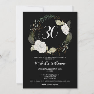 Trendy 30. Geburtstag Party Blumenreath Gold Einladung