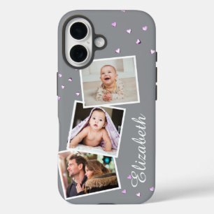 Trendy 3-Bild Grau mit Herz iPhone 16 Hülle