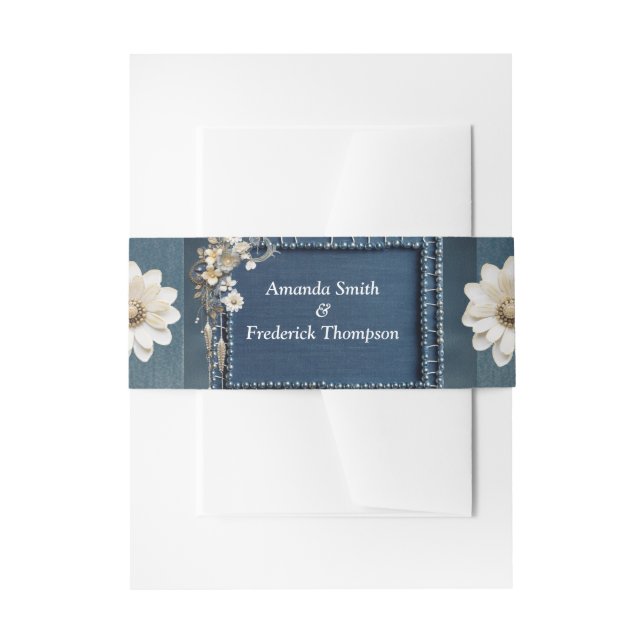 Trendy 3-D Blue Denim Print mit Kostümschmuck Einladungsbanderole (Vorderseite Beispiel)