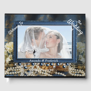 Trendy 3-D Blue Denim Print mit Kostümschmuck Gästebuch