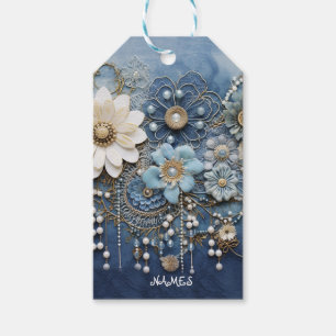 Trendy 3-D Blue Denim Print mit Kostümschmuck Geschenkanhänger