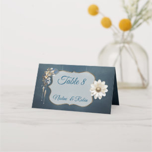 Trendy 3-D Blue Denim Print mit Kostümschmuck Platzkarte