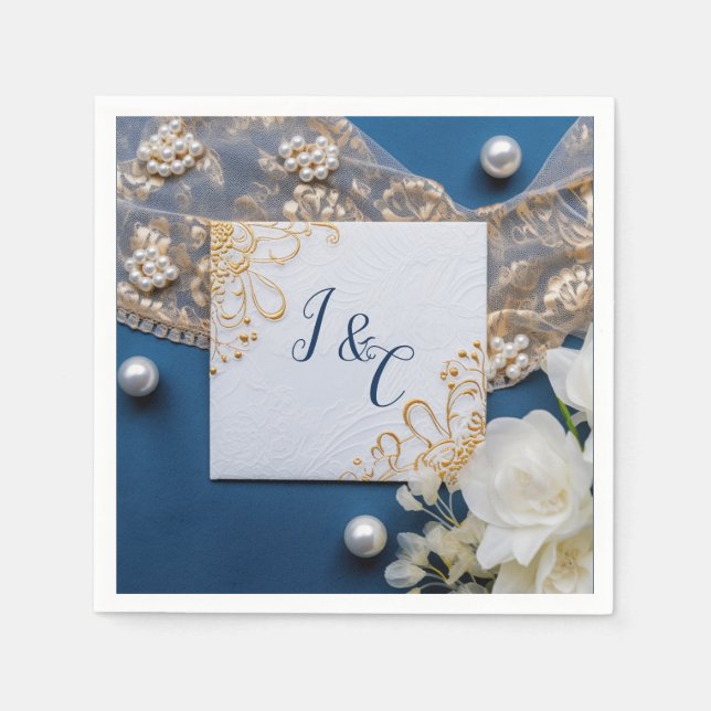 Trendy 3-D Blue Denim Print mit Kostümschmuck Serviette (Vorderseite)