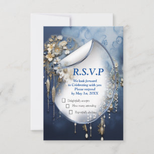 Trendy 3-D Denim Print mit Kostümschmuck RSVP Karte