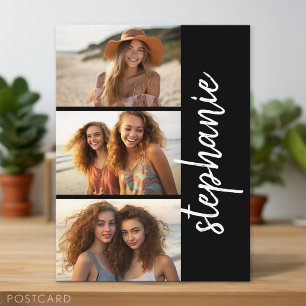 Trendy 3 Fotos Schwarz & Weiß, moderne Skriptnamen Postkarte