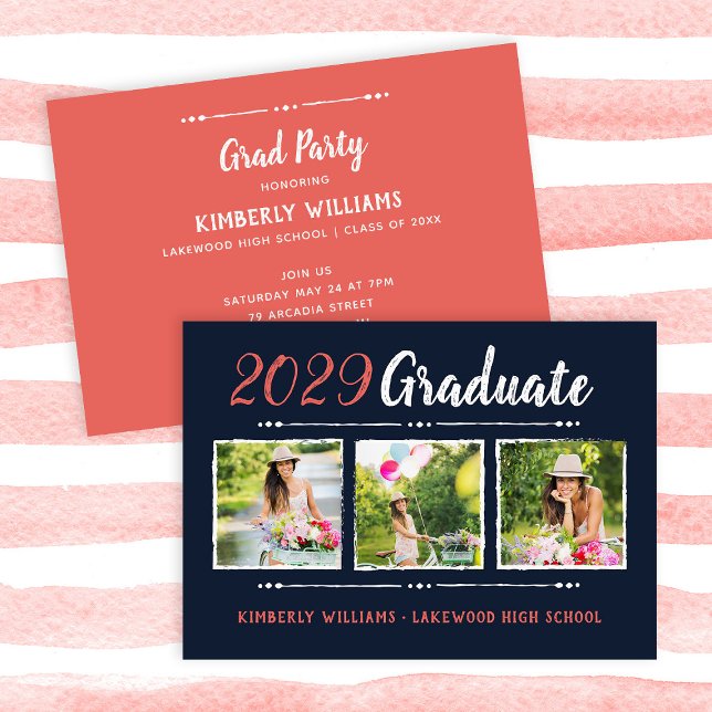 Trendy 3 Photo Collage Graduation Party Invitation (Créateur téléchargé)