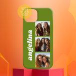 Trendy 3 Photos and Name - avocado green Case-Mate iPhone Hülle<br><div class="desc">Use 3 square photos to create a unique and personal gift. A simple green background with three photos and name. If you need to adjust the pictures,  click on the customize tool to make changes.</div>