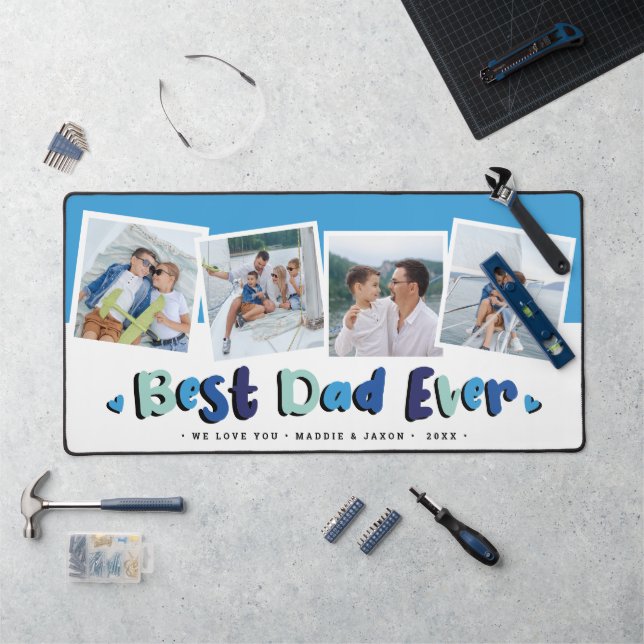 Trendy 4 Foto "Best Vater Ever" Blau Schreibtischunterlage (Arbeitsplatz)