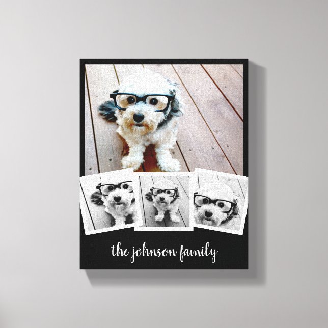 Trendy 4 Foto Collage Script Name White Black Can Leinwanddruck (Vorderseite)