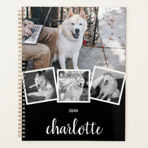 Trendy 4 Foto Collage Script Name White Black Planer