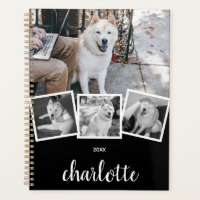 Trendy 4 Photo Collage Script Name White Black