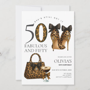 Trendy 50. Leopard Print Fabulous & 50 Geburtstag Einladung