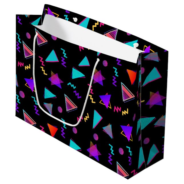 Trendy 80er Black Große Geschenktüte (Vorderseite Schrägansicht)