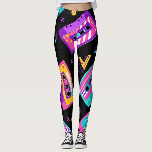 Trendy 80er Cassette Pattern Leggings (Vorderseite)