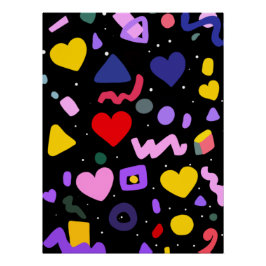 Trendy 80er Pattern Blue Ink Pen Poster