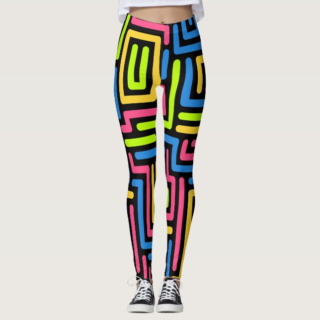 Trendy 80er Pattern farbenfrohe Leggings (Vorderseite)