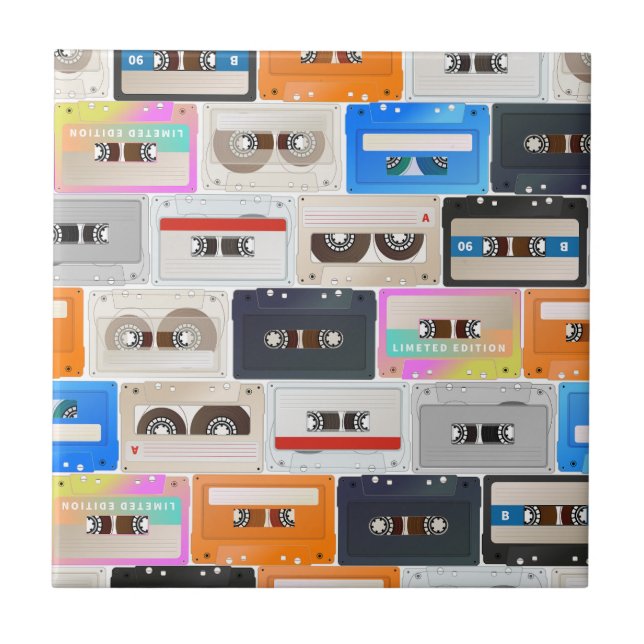 Trendy 80er Retro Cassette Pattern Fliese (Vorderseite)