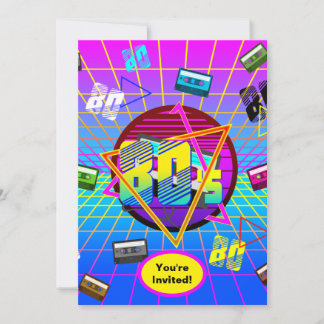 Trendy 80er Retro Style 1980er Geburtstagsparty Einladung