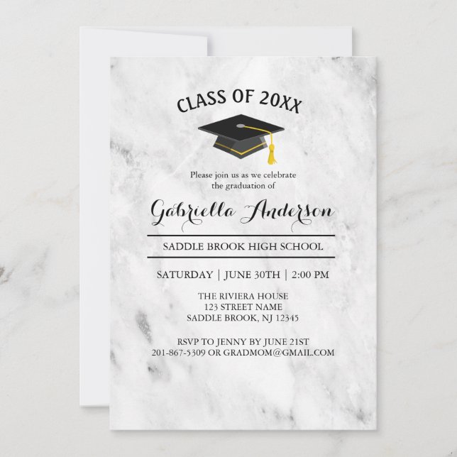 Trendy Abschluss aus weißem Marmor Einladung (Vorderseite)