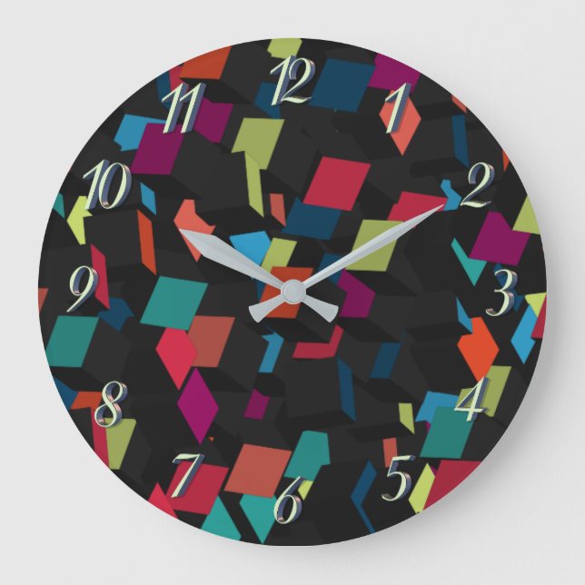 Trendy Abstract Geometric Cube Pattern Große Wanduhr (Vorderseite)