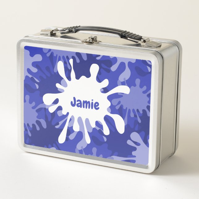 Trendy Abstrakt Blue Painting Spritzer Metall Brotdose (Vorderseite)