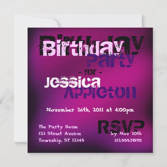 Trendy Abstrakt Fuchsia & Violet zum Geburtstag lä Einladung (Vorderseite)