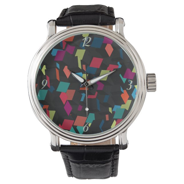 Trendy Abstrakt Geometric Cube Pattern Armbanduhr (Vorderseite)