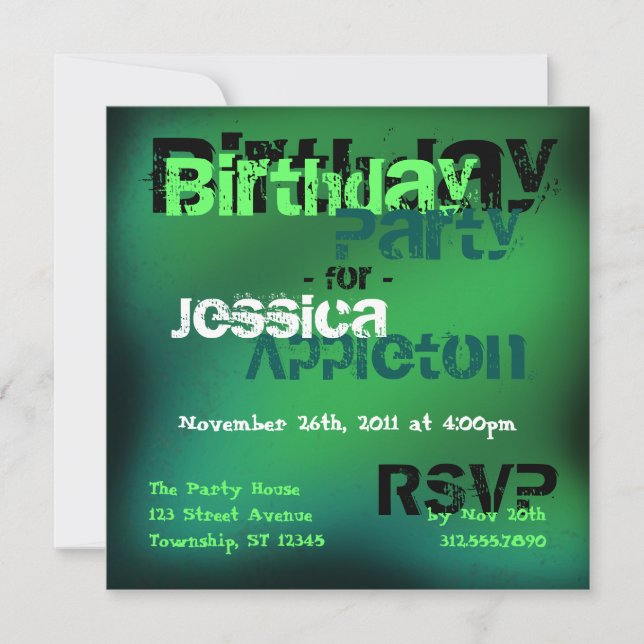 Trendy Abstrakt Green & Aquamarin Birthday Einladu Einladung (Vorderseite)