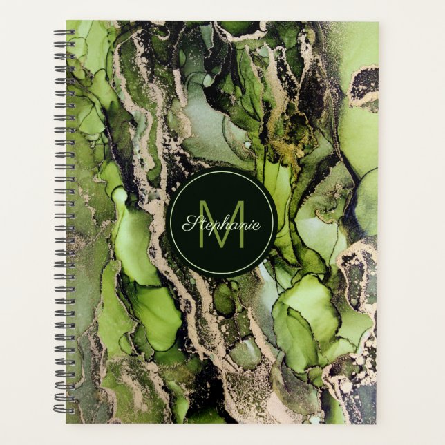 Trendy Abstrakt Green Black Gold Planer (Vorderseite)