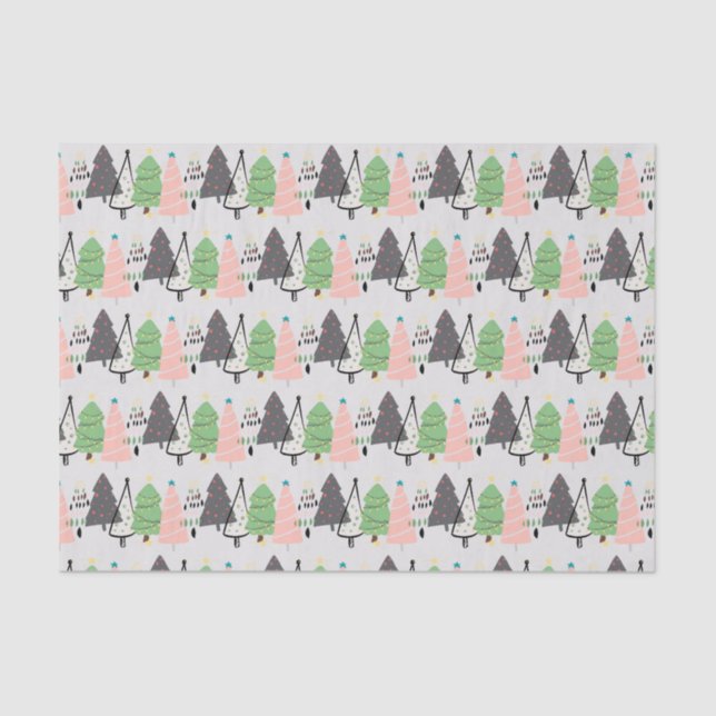 Trendy Abstrakt Modern Christmas Trees Pattern Seidenpapier (Vorderseite)