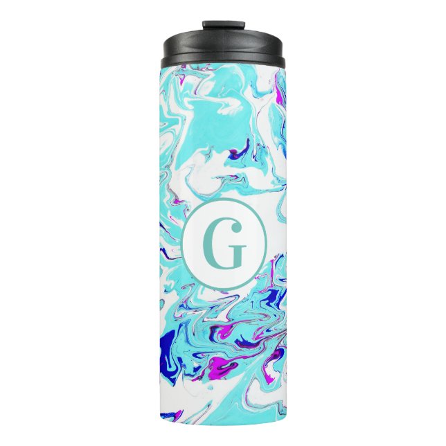 Trendy Abstrakt Paint Wirbel | Monogramm Thermosbecher (Vorderseite)