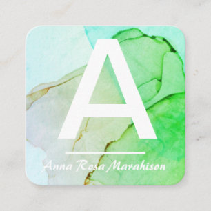 *~* Trendy Abstrakt QR LOGO FOTO Aqua Quadratische Visitenkarte
