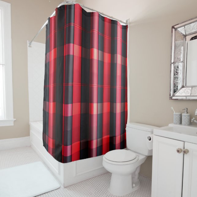 Trendy Abstrakt Red Black Kariert Collection Duschvorhang (Beispiel)