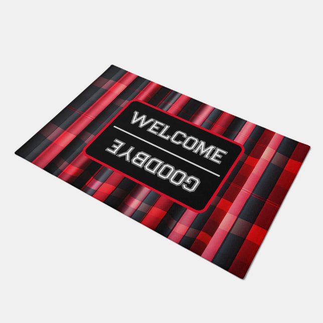 Trendy Abstrakt Red Black Kariert Collection Fußmatte (Schrägansicht)