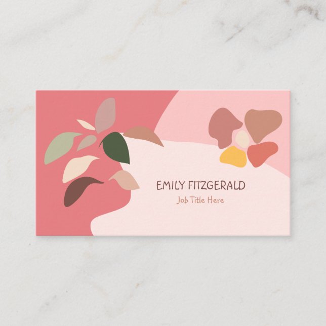Trendy Abstrakt Shape Leaf Pink Beige Girly Visitenkarte (Vorderseite)