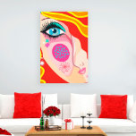Trendy Abstrakt Whimsical Künstlerisch Face Eye Le Leinwanddruck<br><div class="desc">Trendy Whimsical Künstlerisch Face Original Illustration. Ein kühnes,  modernes Kunstwerk mit einem weiblichen,  schrägen Gesicht mit roten und gelben Haaren und blauem Auge. Ein originelles Kunstwerk von Fotografixgal Designs.</div>