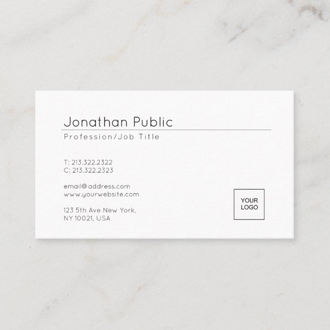 Trendy Add Your Logo Elegant Minimalistisch Schlic Visitenkarte (Vorderseite)