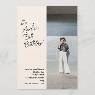 Trendy Aesthetic Photo 25th Adult Birthday Party  Einladung
