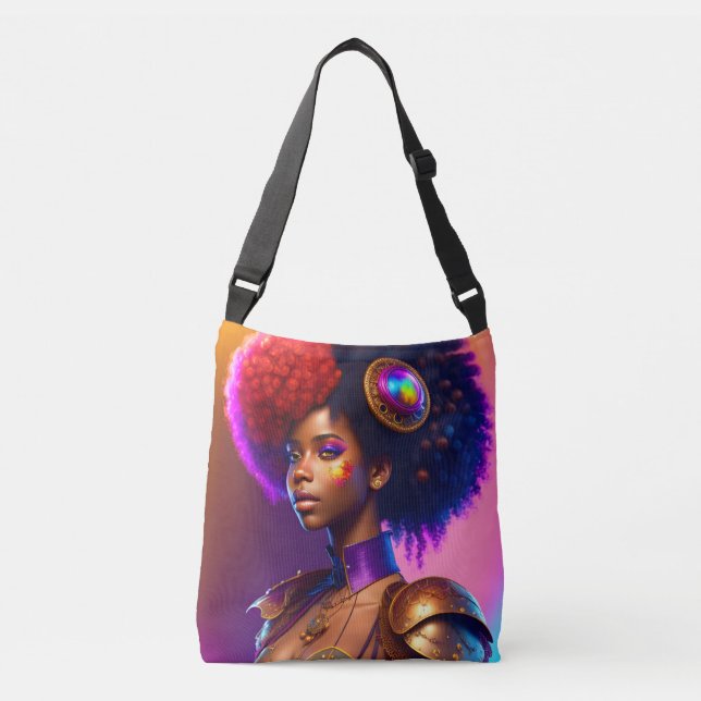 Trendy Afro Steampunk Girl Tragetaschen Mit Langen Trägern (Vorderseite)