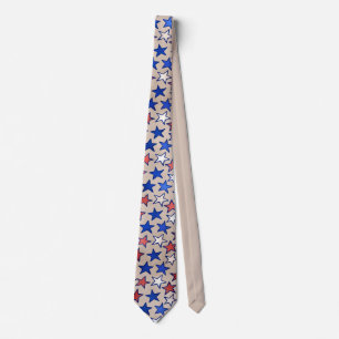 Trendy America Rot Weiß Blau Sterne Beige Krawatte