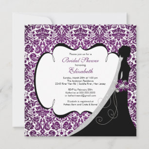 Trendy Amethyst Damask Brautparty Einladung