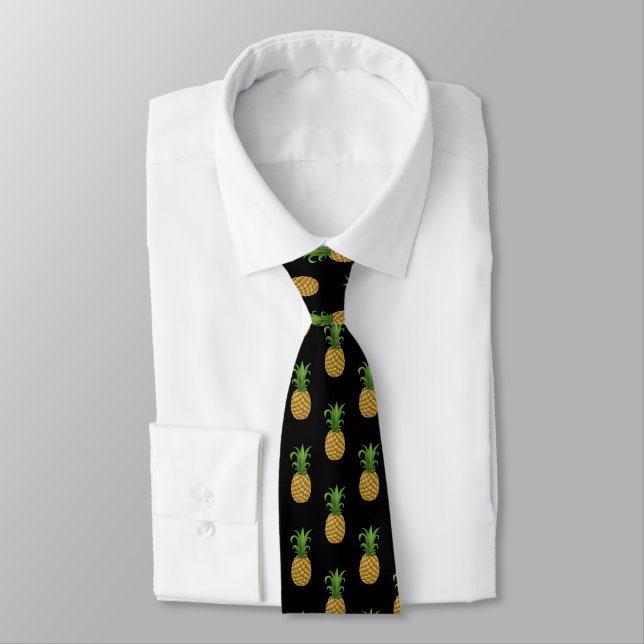 Trendy Ananas-Muster auf schwarzer Krawatte (Gebunden)