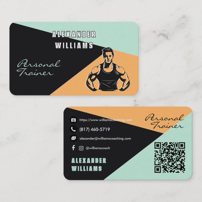 Trendy Apricot Aeroblue QRcode Personal Trainer Visitenkarte (Vorne/Hinten)