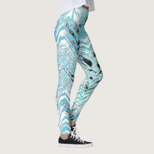 Trendy Aqua Blue Schwarz-weiß Zickzack ZigZag Leggings